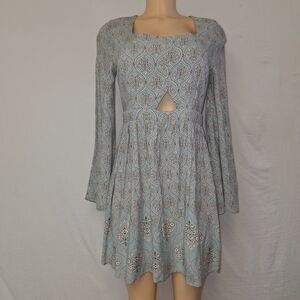 Miami Light Blue Long Sleeve Dress Boho Sixe M